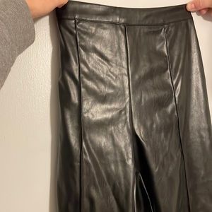 Flare pleated faux leather pants
